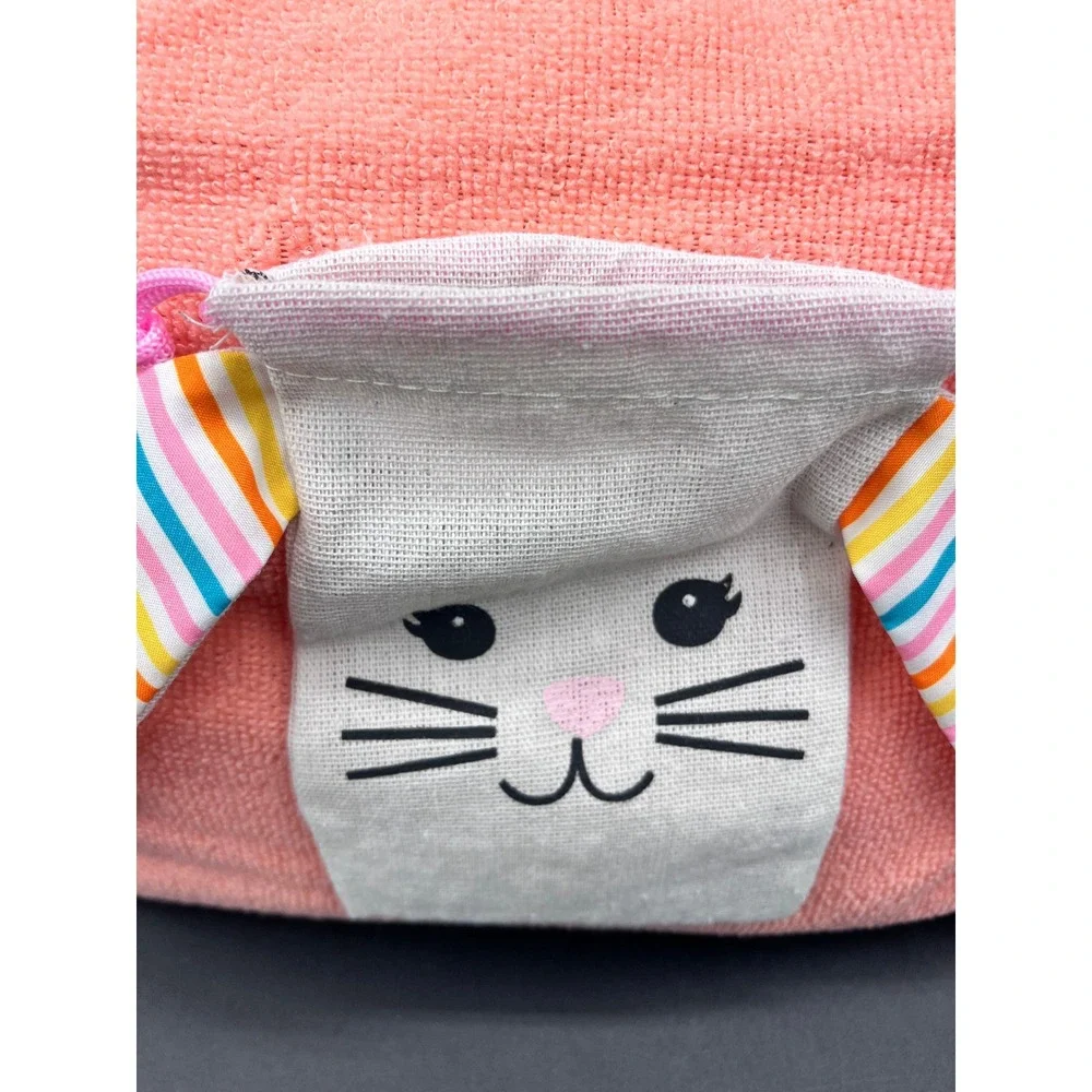 Easter Bunny Terrycloth Pillow Set of 2 Yellow Pink Drawstring‎ Pouch 13x11 in